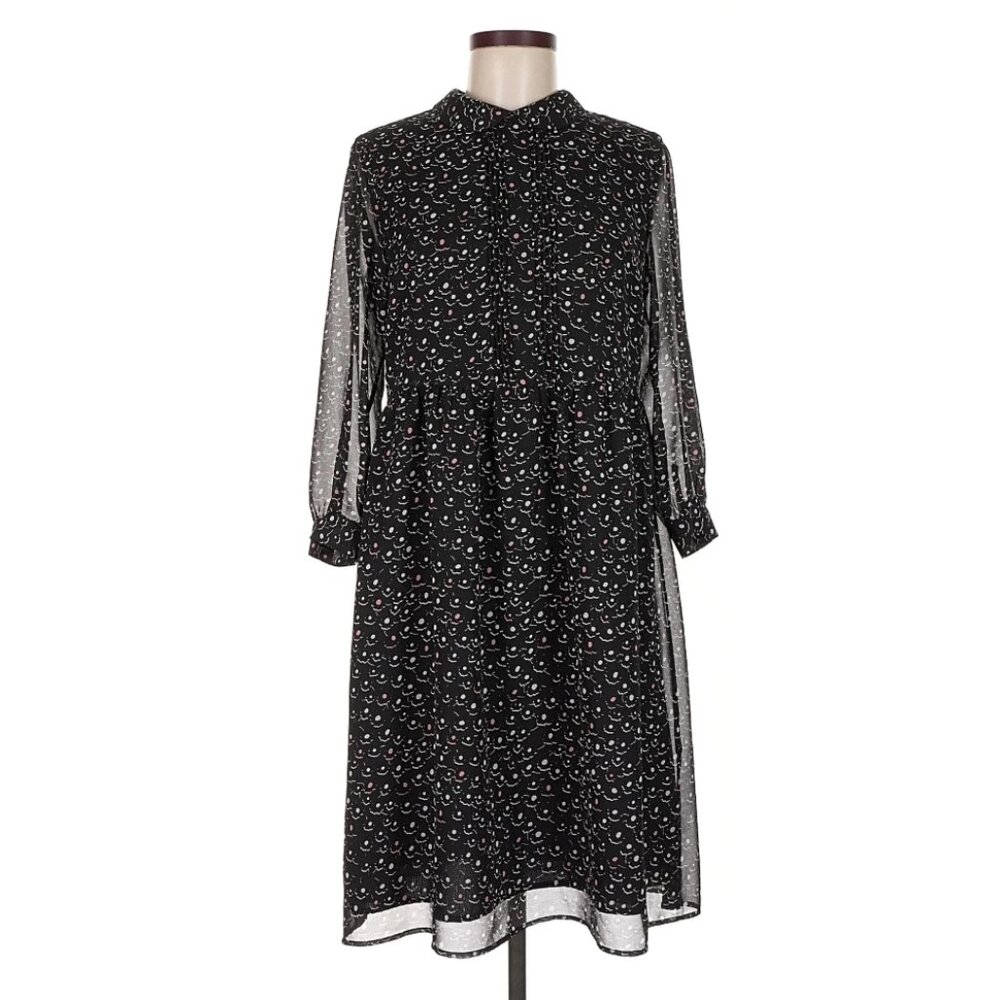 Uniqlo Black, pink and White whimsigoth polka dot 3/4 sleeve Dress